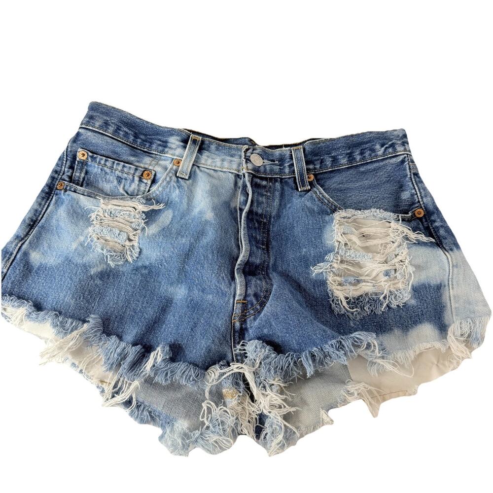 Levi's 501 Distressed Bleached Cut Off Denim Jean Shorts Blue Size 33 Women's